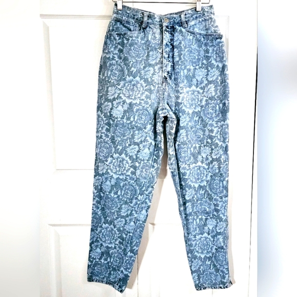 Vintage Sync by Union Bay Flower Pattern Denim Jeans 14 High Waist Faded Blue - Picture 1 of 6